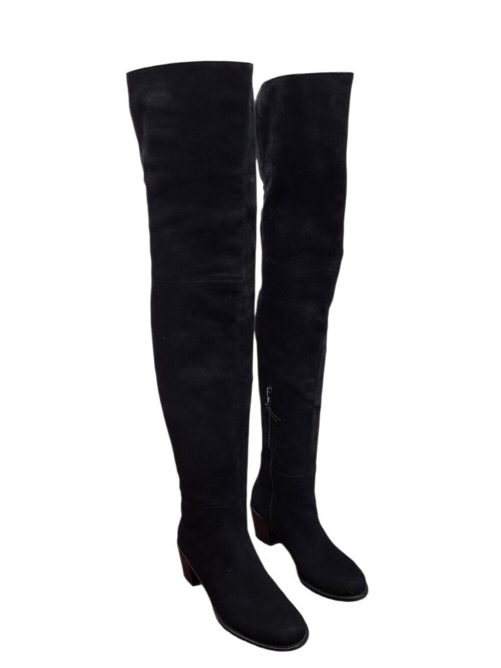 Stuart Weitzman 5.5 M Black Suede Over The Knee Boots Low Heel Tall Zip OTK